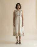 Beautiful embroidered bohemian dress with floral details for women.