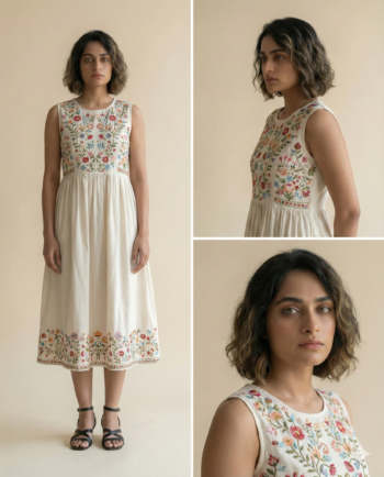 Elegant embroidered floral dress for women, stylish and comfortable summer outfit.