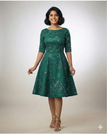 Embroidery Green Short Party Dress